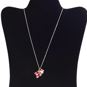 Disney H Minnie Mouse Necklace Initial Silver Tone Red Bow